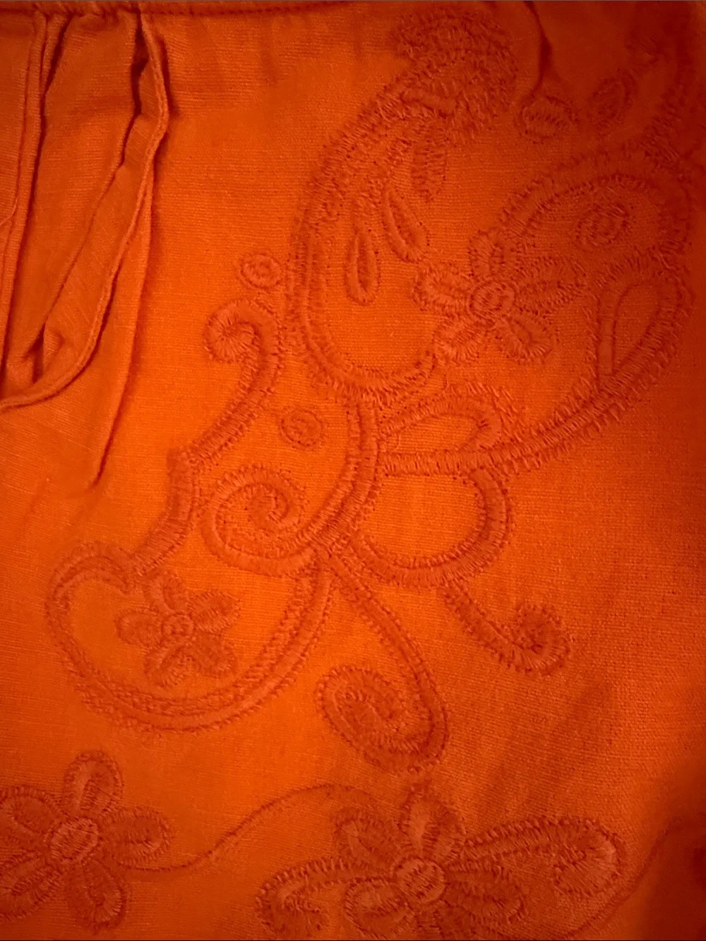 Girls' Scallop Hem Embroidered Drawstring Shorts - Orange